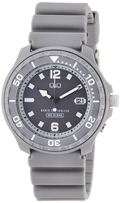 Citizen Q&Q Men's Analog Wristwatch, Radio-Controlled, Solar Powered, 10 ATM Water Resistance, Urethane Band, Gray, D02A-003VK