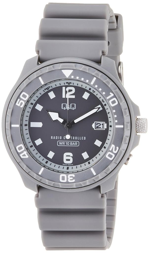 Citizen Q&Q Men's Analog Wristwatch, Radio-Controlled, Solar Powered, 10 ATM Water Resistance, Urethane Band, Gray, D02A-003VK