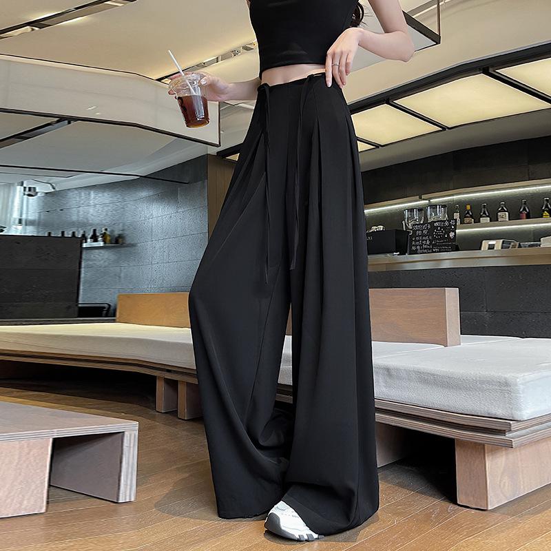 

Women’s Black High-Waisted Drawstring Wide-Leg Suit Pants - Early Spring 2026 Fashion S чорний