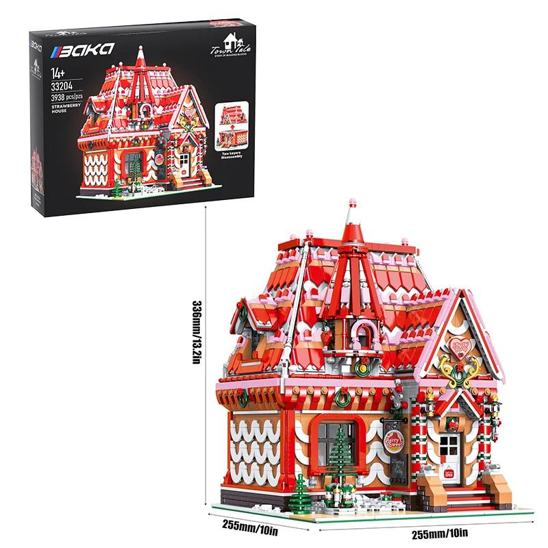3938PCS Strawberry House Building Blocks City Street View Workshop Building Model Bricks Kids Educational DIY Toys Holiday Gift
