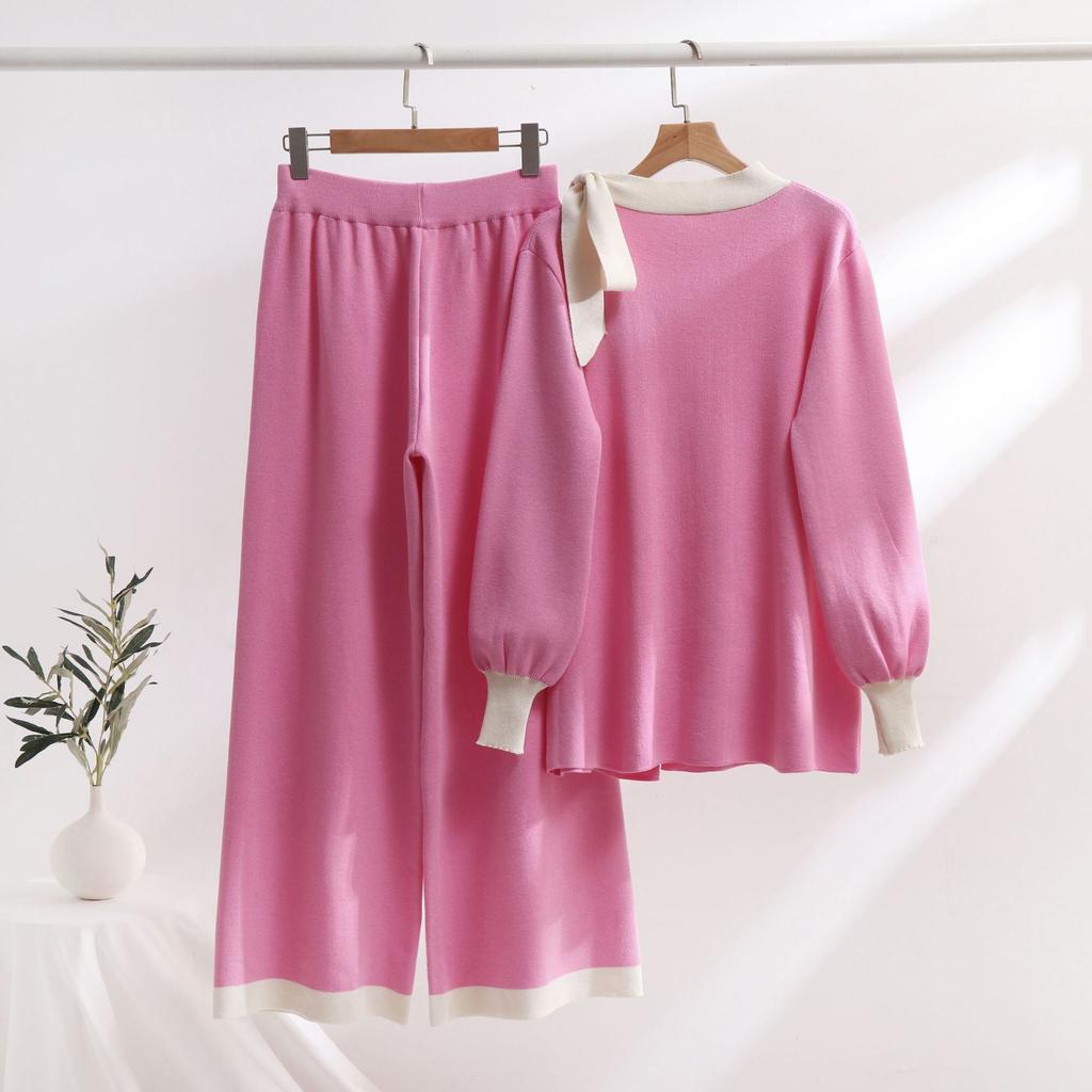 Women's Two-piece Suit Set  Autumn Clothes New Fashionable High-end Loose Knitted Sweater Wide-leg Pants