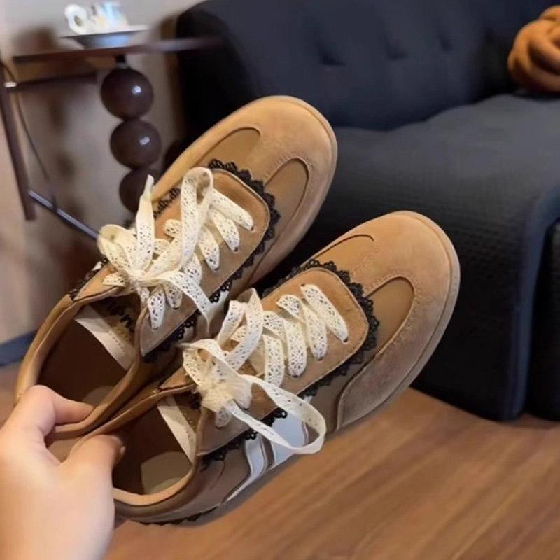 Design Sensation Lace-Up German Training Shoes Women's 2025 Spring Summer New Style Small Size Agan Casual German Trainer Shoes