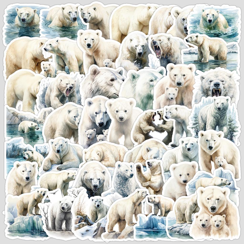 50 Cute Wind Polar Bear Graffiti Stickers Creative Animal Stickers Water Cup Computer Waterproof Decorative Stickers