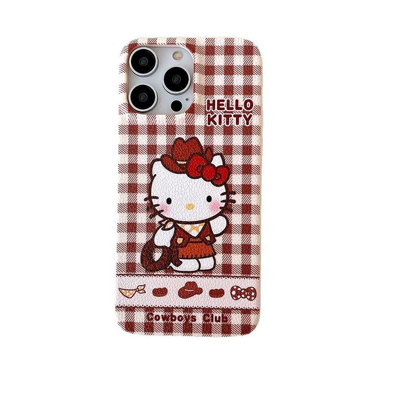 New Checked Denim Kt Cat Suitable for Iphone16promax Leather Pattern Apple 15 Protective Cover 14