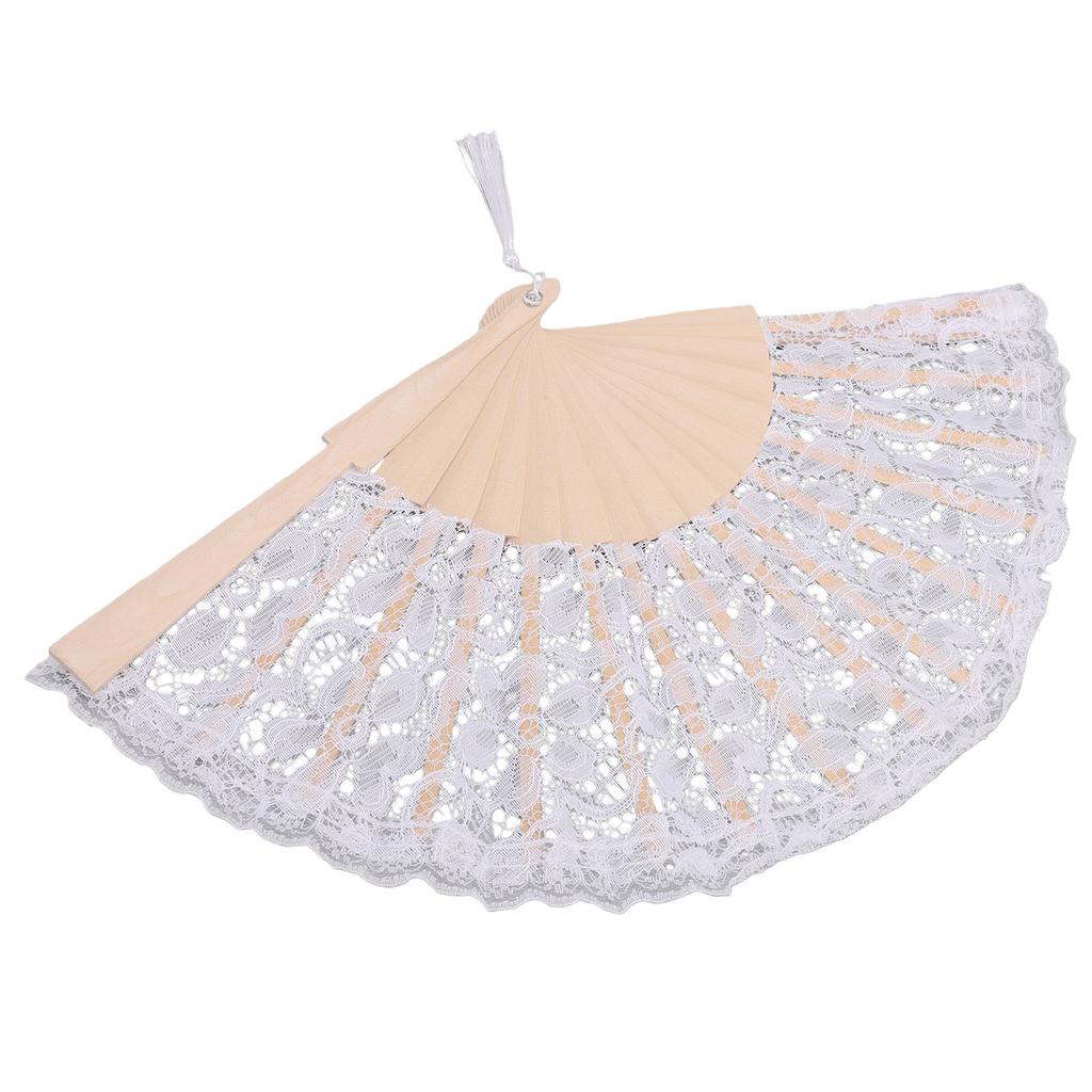 Lace Handheld Chinese Folding Fan Elegant Lace Hand Fan with Tassel for Women Wedding Decoration Dancing Party