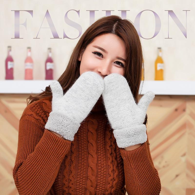 Women's Extra Thick Cuffed Mittens - Winter Rabbit Wool, Double Layer Warmth