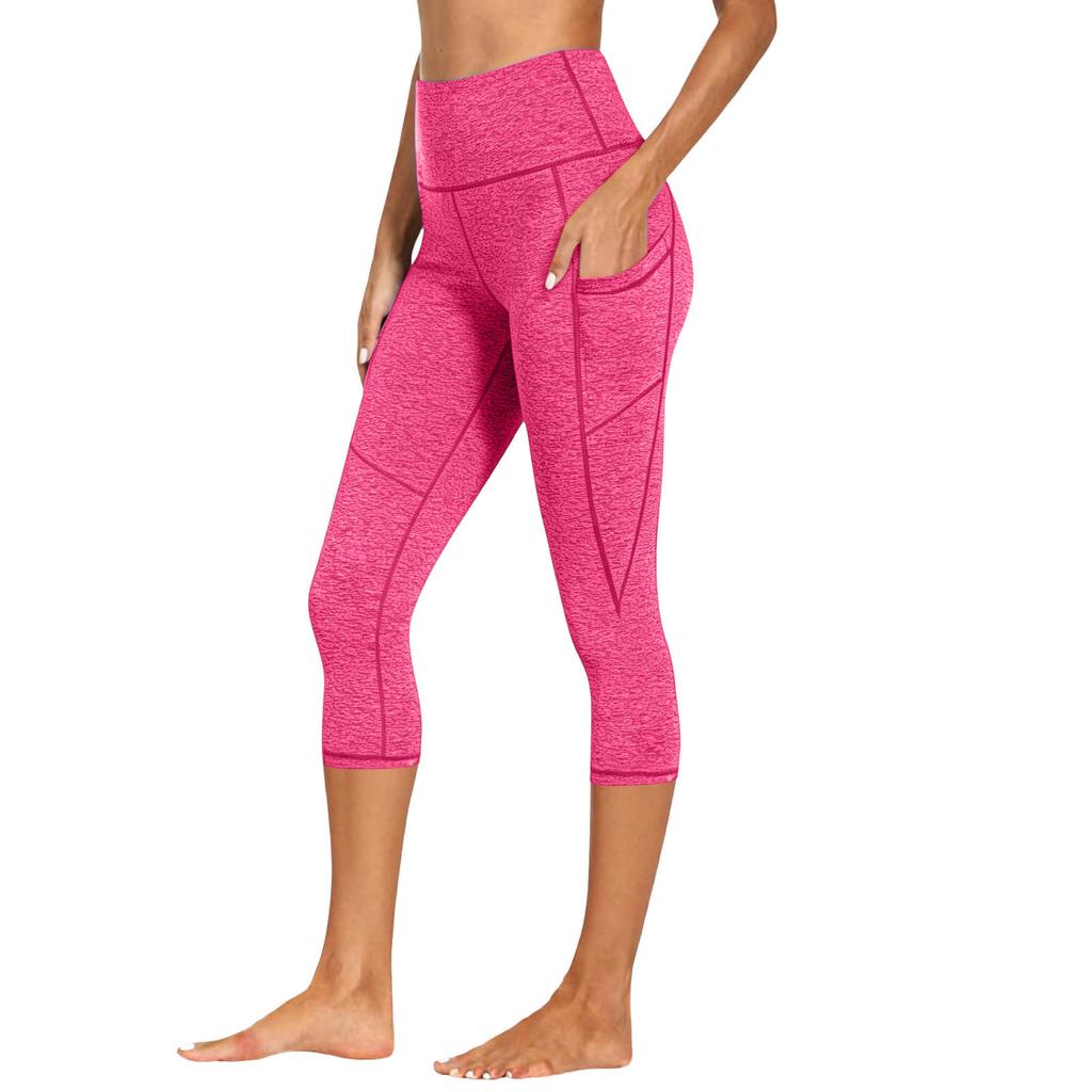 High Waist Capri Leggings with Side Pockets for Women Stretchy Tummy Control Yoga Pants Athletic Wear