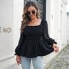 Fashion Blouses for Women Puff Long Sleeve Shirts Square Neck Cute Casual Smocked Tunic Tops