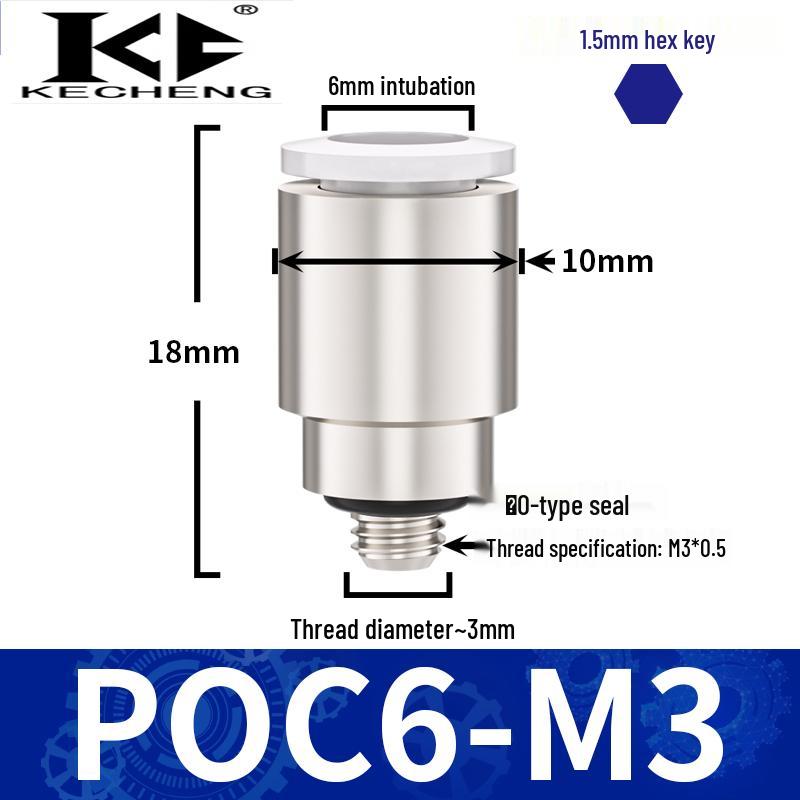 Micro Pneumatic Quick Connector with Internal Hex Thread: POC3/4/6/8-M3/M5/01/02
