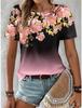 T-shirt d'été pour femme, motif floral, décontracté, vacances, imprimé 3D, dégradé de couleurs, manches courtes, mode, col rond, t-shirts pour femmes