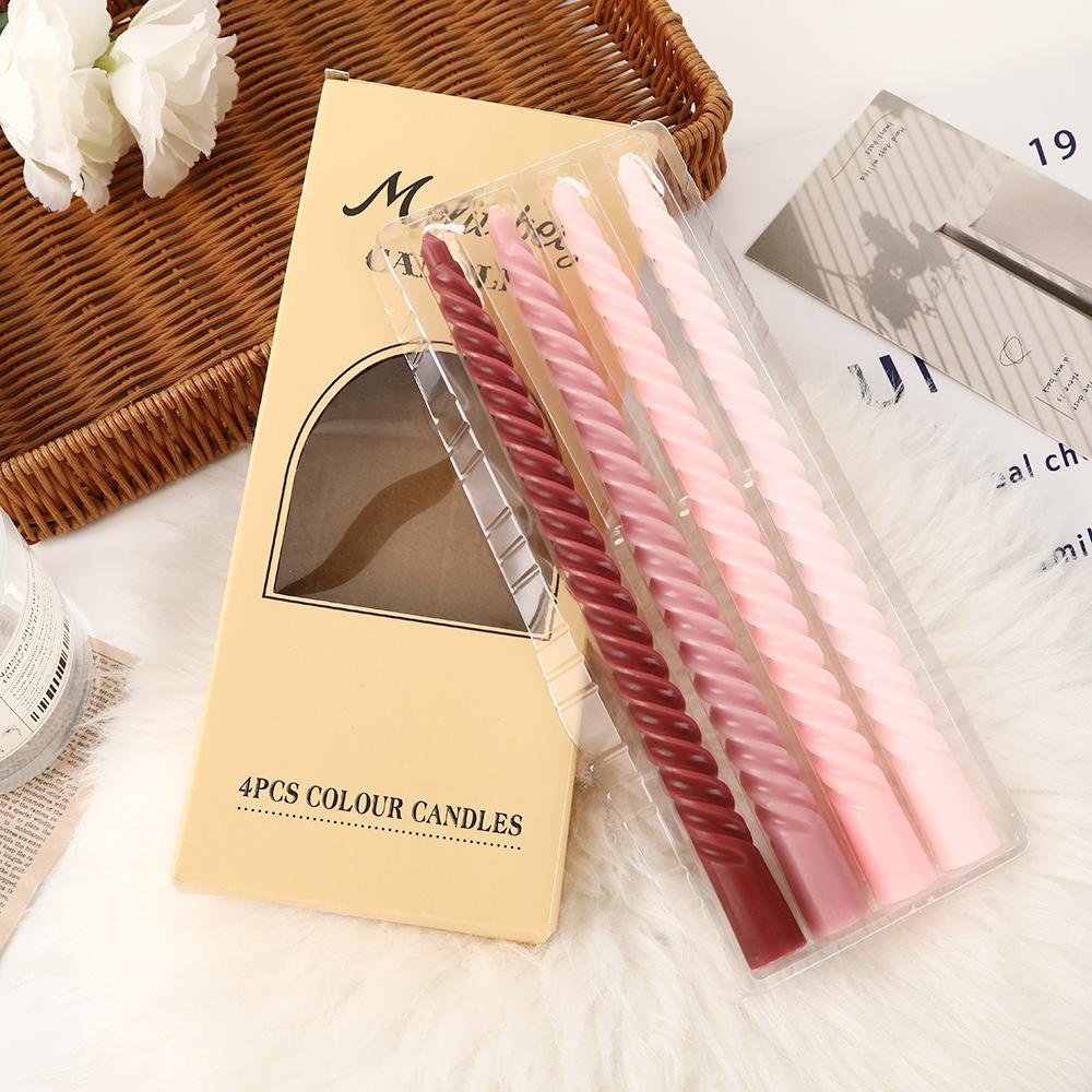 Morandi Gradient Color Threaded Long Rod Candle Home Romantic Wedding Decoration Spiral Rod Wax 25 thread pink