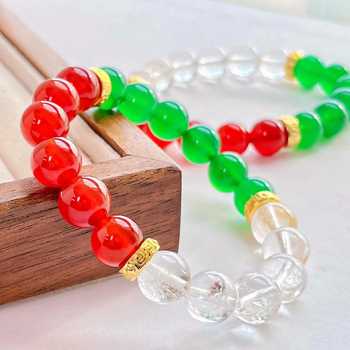 10Mm Retro Design Natural White Crystal Chalcedony Green Chalcedony Bracelet Bracelet