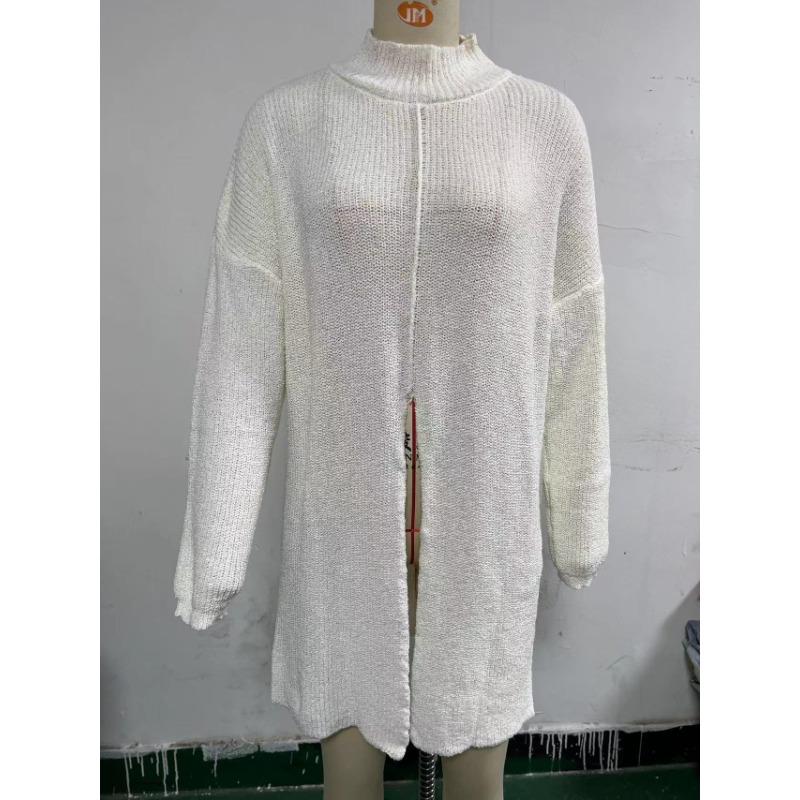 Autumn and Winter Women's Solid Colour Street Fashion Mid-Length Split Sweater