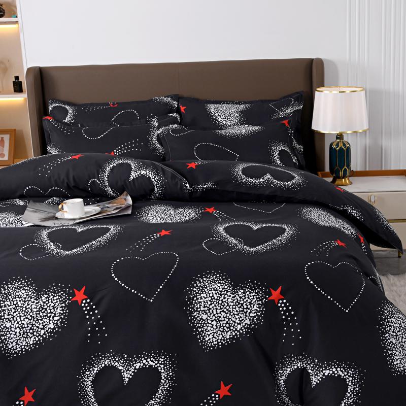 3Pcs Love Heart Duvet Cover Set Romance Queen King Size Bedding Set Zipper Quilt Cover and 2 Pillowcase Soft Skin-friendly