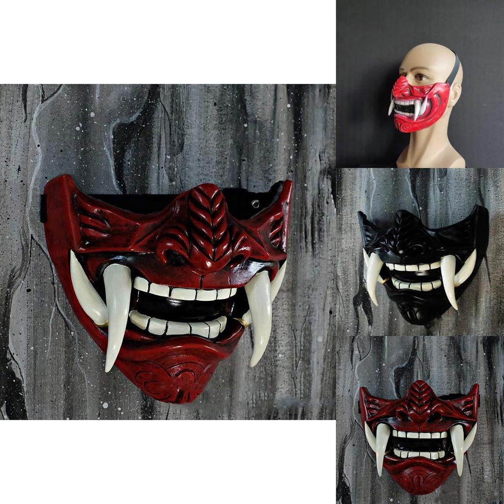 Devil Warrior Hannya Half Face Latex Mask Halloween Costume Prop Fear-inducing Cosplay Prop