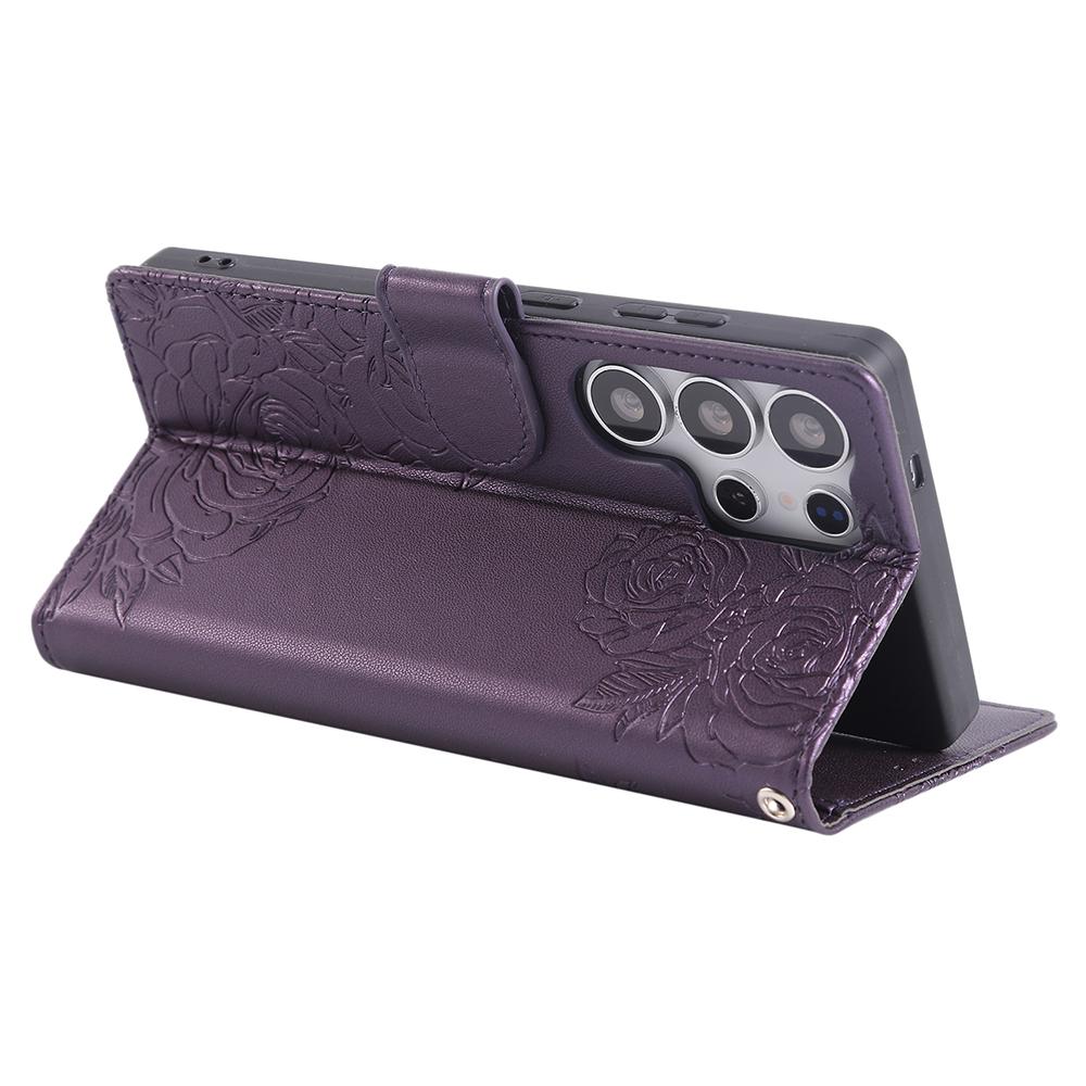 Für Samsung Galaxy S25 Ultra Hülle Rose Blume Brieftasche PU Leder Handyhülle mit 3 Kartenfächern