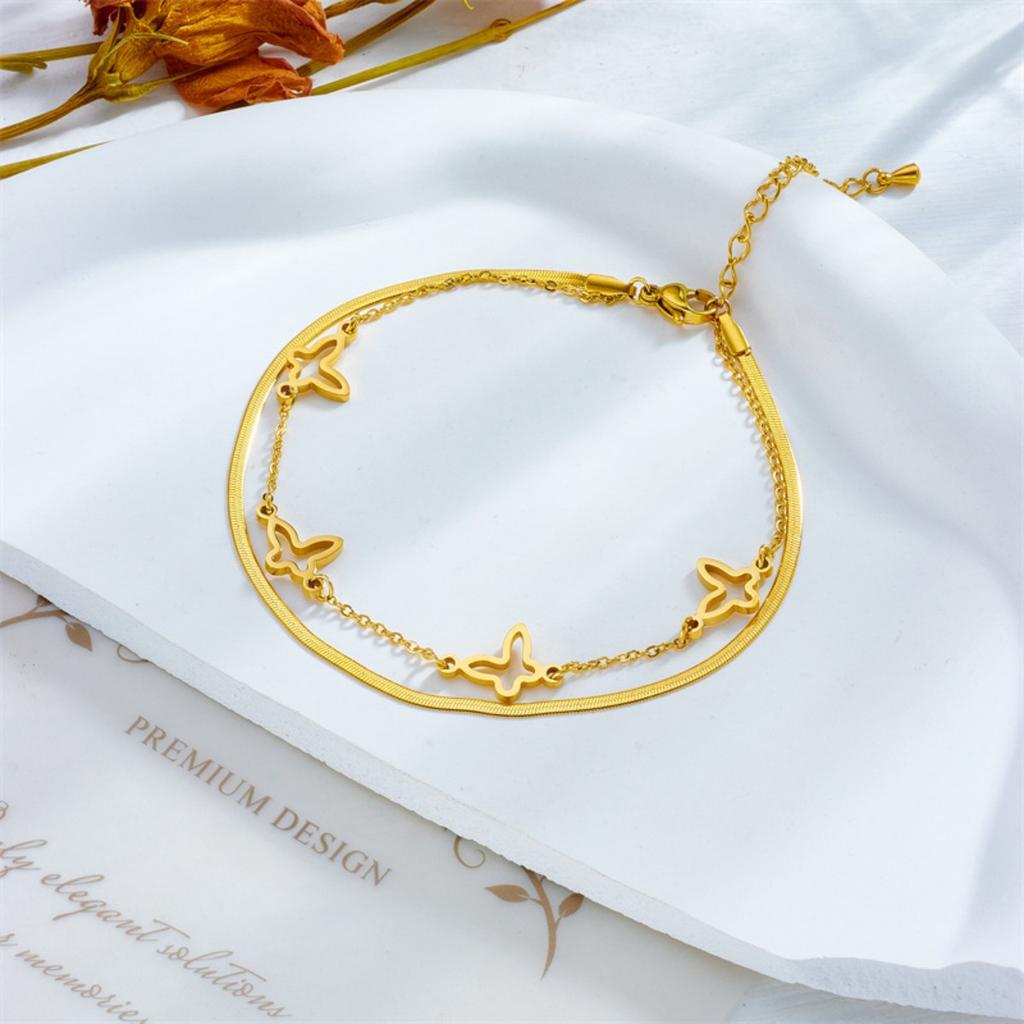 Double Layer Butterfly Bracelet - Stainless Steel Jewelry for Women, Hypoallergenic Gift & Party Bangles Chain Accessories
