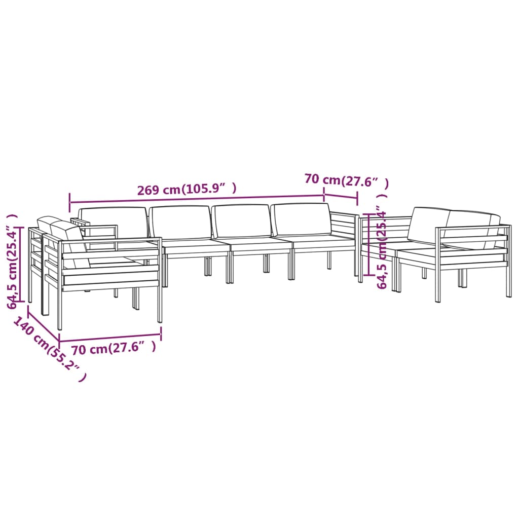Vidaxl 8-Cz. Garden Furniture Set, Cushions, Aluminium, Anthracite