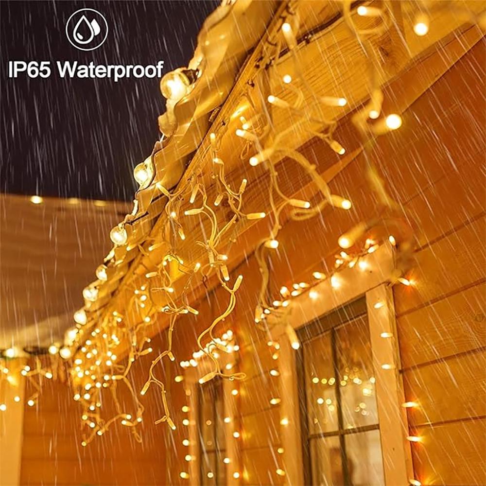 3.5M LED Solar Icicle String Lights Waterproof Eaves Decor Light Outdoor Curtain Icicle Light Patio Yard Garden Party Decoration