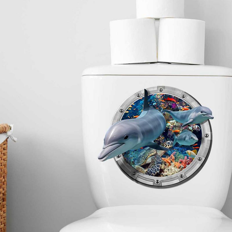 Urocze Naklejki 3D Naklejka Ścienna Okno Łodzi Podwodnej Rekin Świat Morski Zwierzęta Wodoodporne Naklejki Łazienkowe Dekoracja Domu