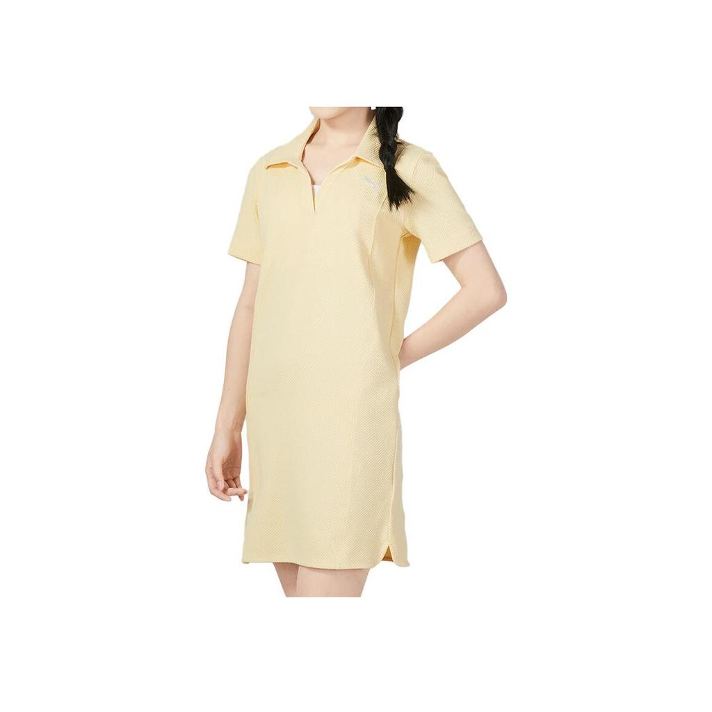 Puma Solid Color Polo Collar Casual Simple Comfortable T-Shirt Dress Women Dress Yellow 676658-42