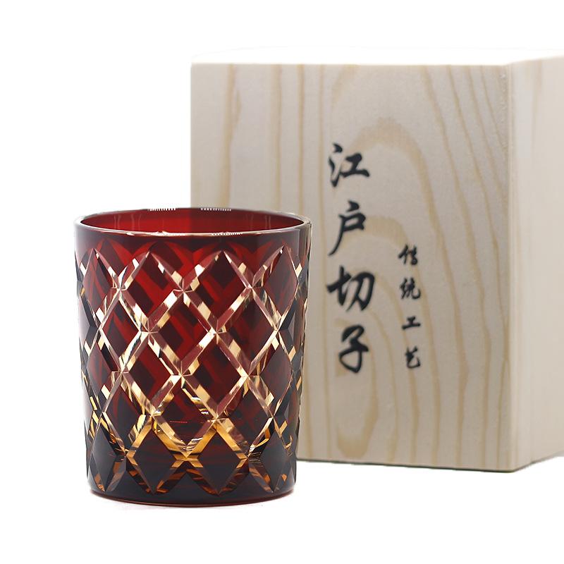 Jinzhi Edo cut crystal glass whiskey glass Riwei hand-carved rhombus pattern hand-carved