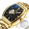 Square Open Heart Stainless Steel Birthday Gold Black Men's Watch Cool, Stylish, Popular, Fashionable, Formal, Business, Gift, Anniversary, - &