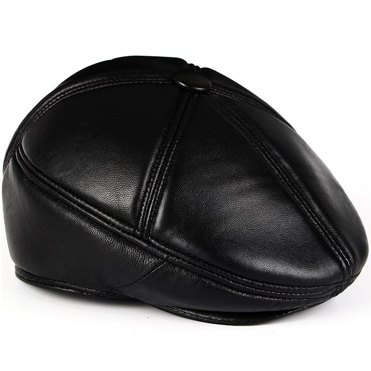 Men's Winter Leather Duckbill Cap with Ear Protection - Warm Fleece Lined for Middle-Aged & Elderly