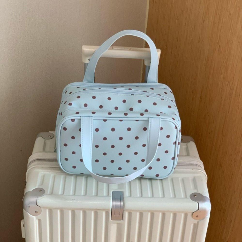 Polka Dot Pu Cosmetic Bag Three Layer Partition Toiletry Organizer Bag Travel Tote  Business