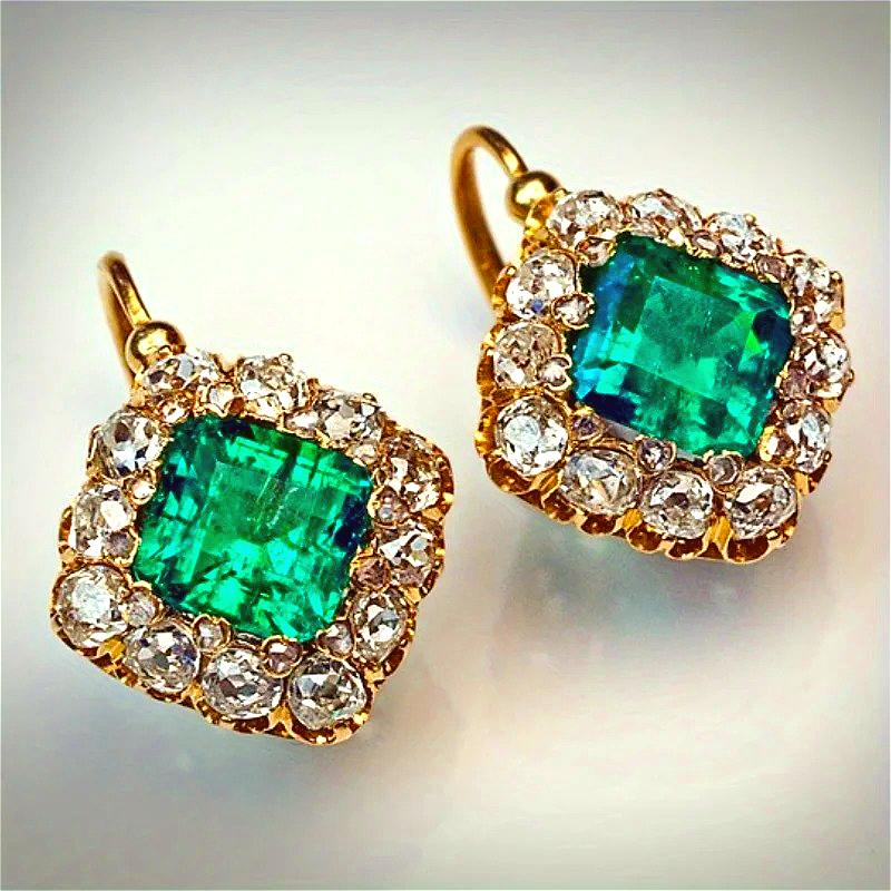 Elegant Gorgeous Synthetic Emerald Zirconia Square Dangle Earrings Women's Exquisite Vintage Wedding Banquet Jewelry Accessories