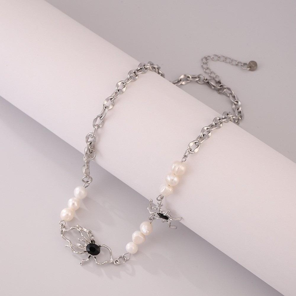 Antique Silver Color Clavicle Chain Stainless Steel Beads Chain Spider Necklace Men Women Jewelry
