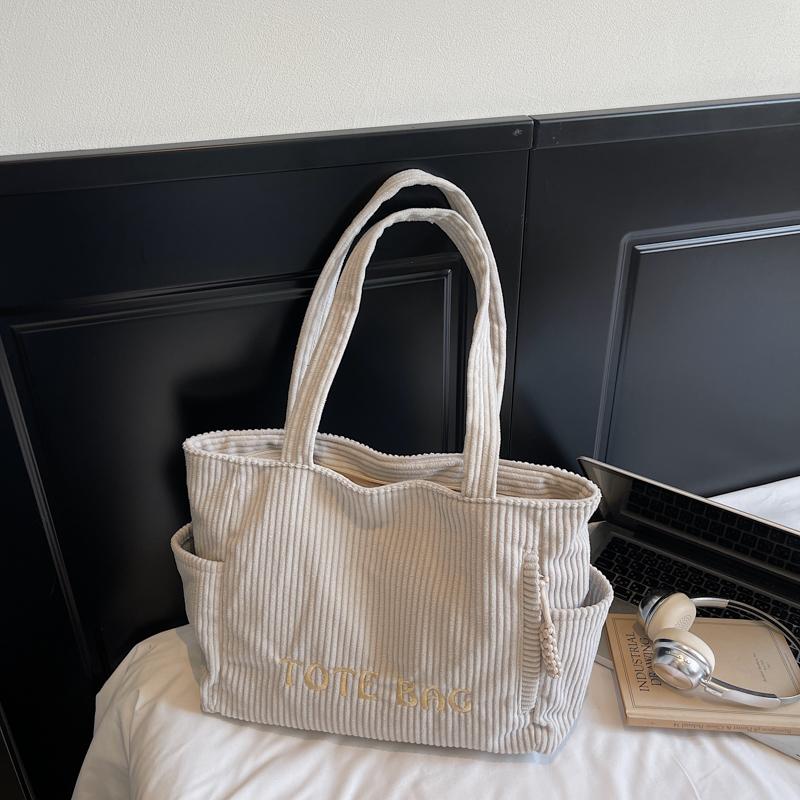 Letter Embroidered Large Capacity Tote Bag Women Shoulder Bag