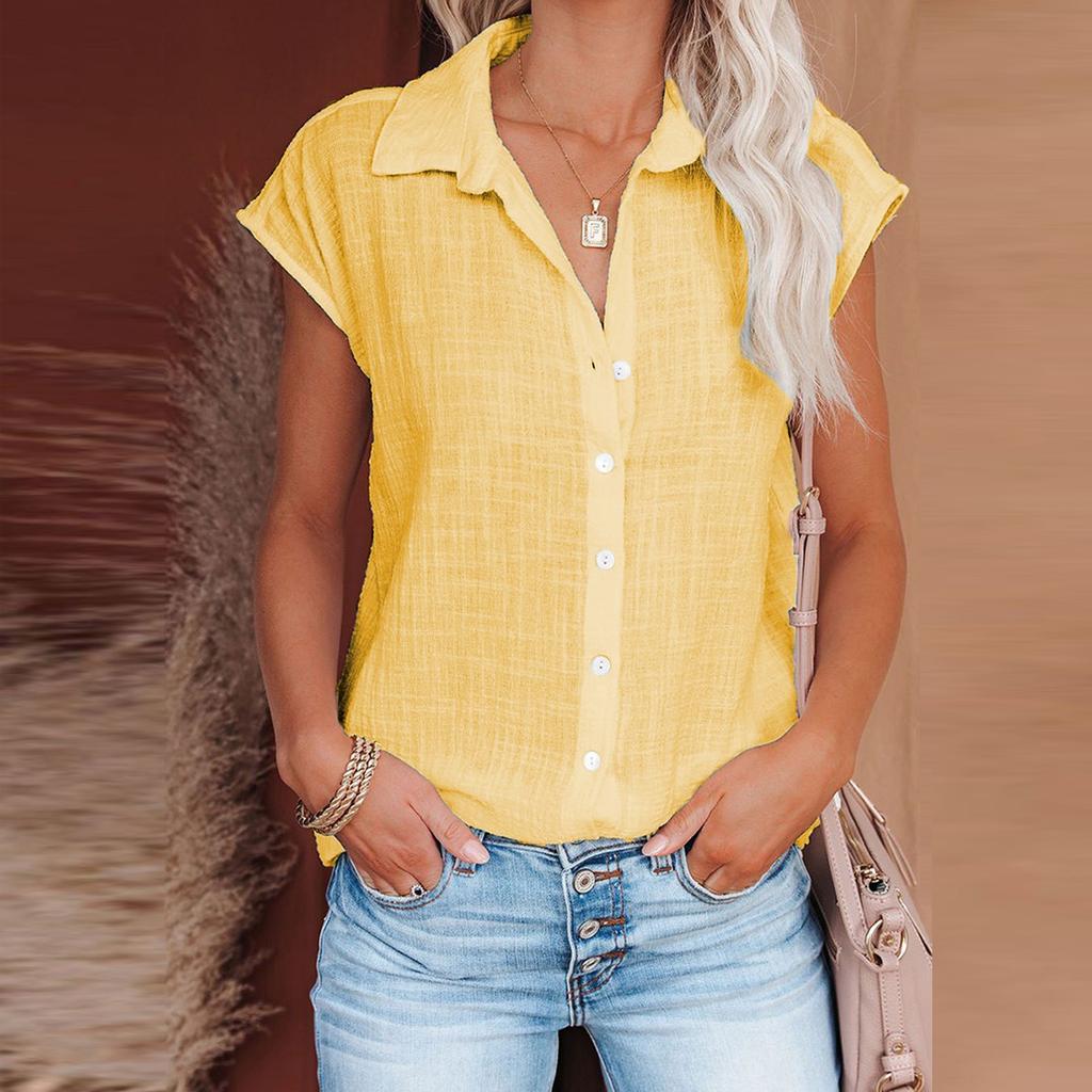 Women's Casual Fashion Short Sleeve Color Single Breasted Shirt Top