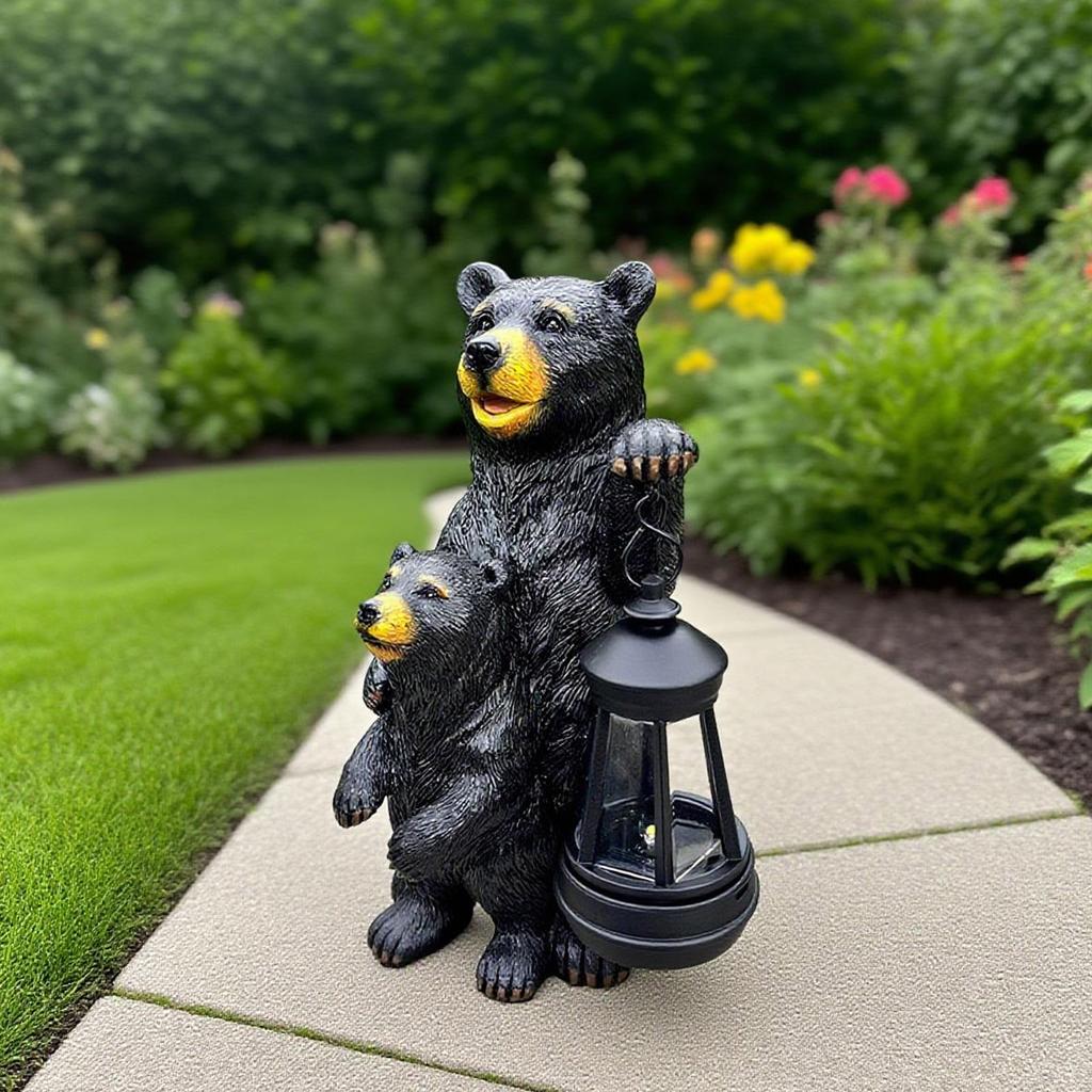 Animal Ornaments, Gardens, Courtyards, Outdoor Solar Resin Craft Decorations, Black Bear Sculptures, Garden Ornaments