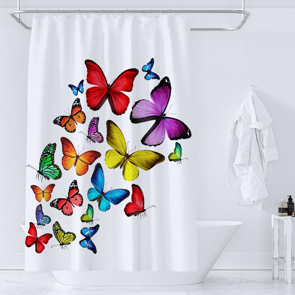 Beautiful Butterflies Shower Curtains Watercolor Boho Floral Waterproof Morden Bathroom Bathtub Curtain Room Decor With Hooks