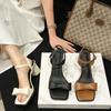 Woman Chunky Heels Sandals 2025 Summer Bow Slingbacks Pumps Female Sexy Square Toe Thin High Heels Wedding Party Shoes