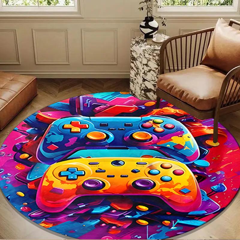 Electric Gaming control Round Rug for Livingroom,Bedroom, Palyroom, Chair Rug, Area rug, Circle Carpet, Large Size Fan Christmas gift