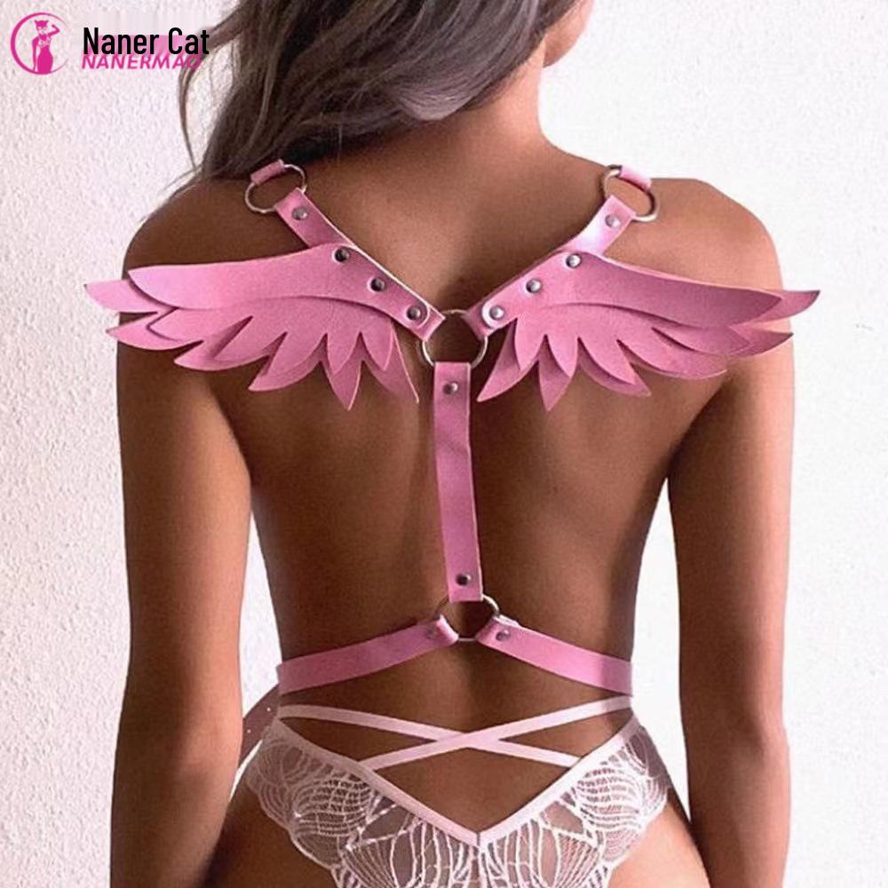 Leather Angel Wings Waistband & Restraint Strap Set for Women - Stage Performance & Erotic Wear
