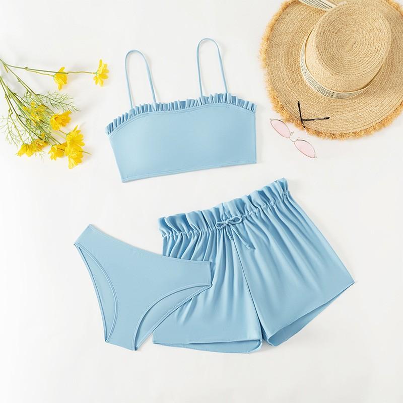 

Color Ruffled Three-piece Swimsuit For Girls In Zhongda 140
