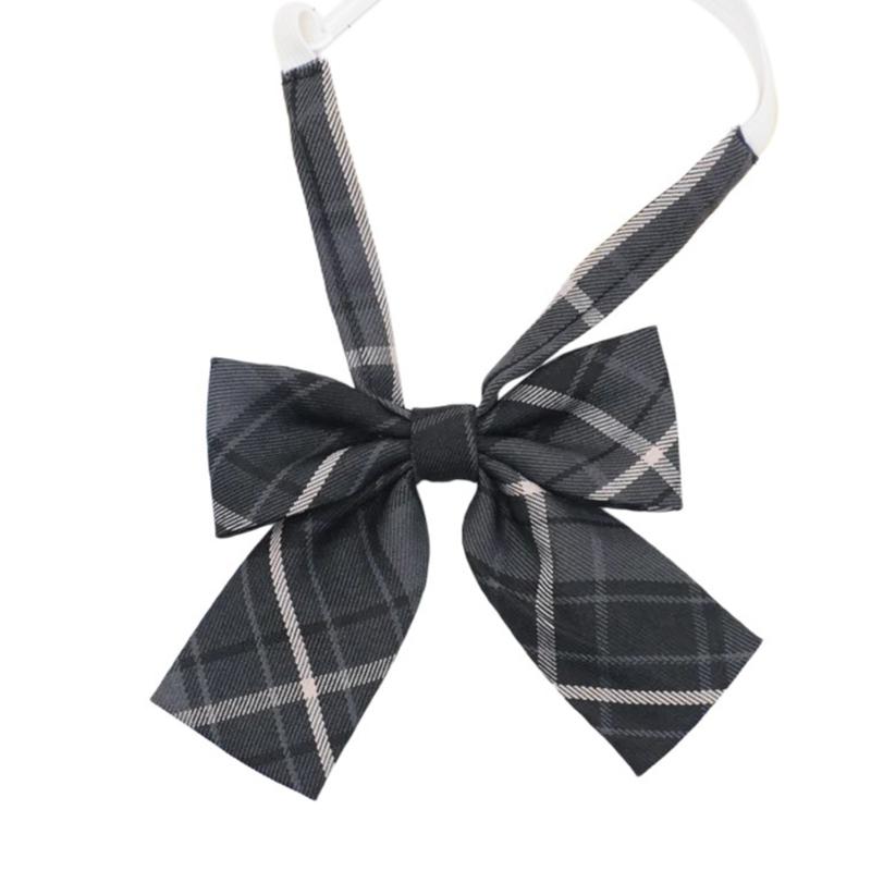 JK Gray Checkered Neck Tie Pre-Tied Bowtie for School Uniform Formal Business