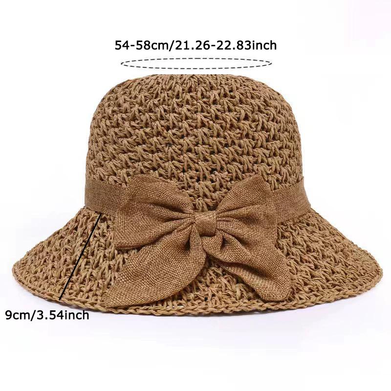 WTEMPO Hollow-out Bow Breathable Wide Brim Foldable Large Hats Party Hats Retro Elegant Summer Beach Sunscreen Hats