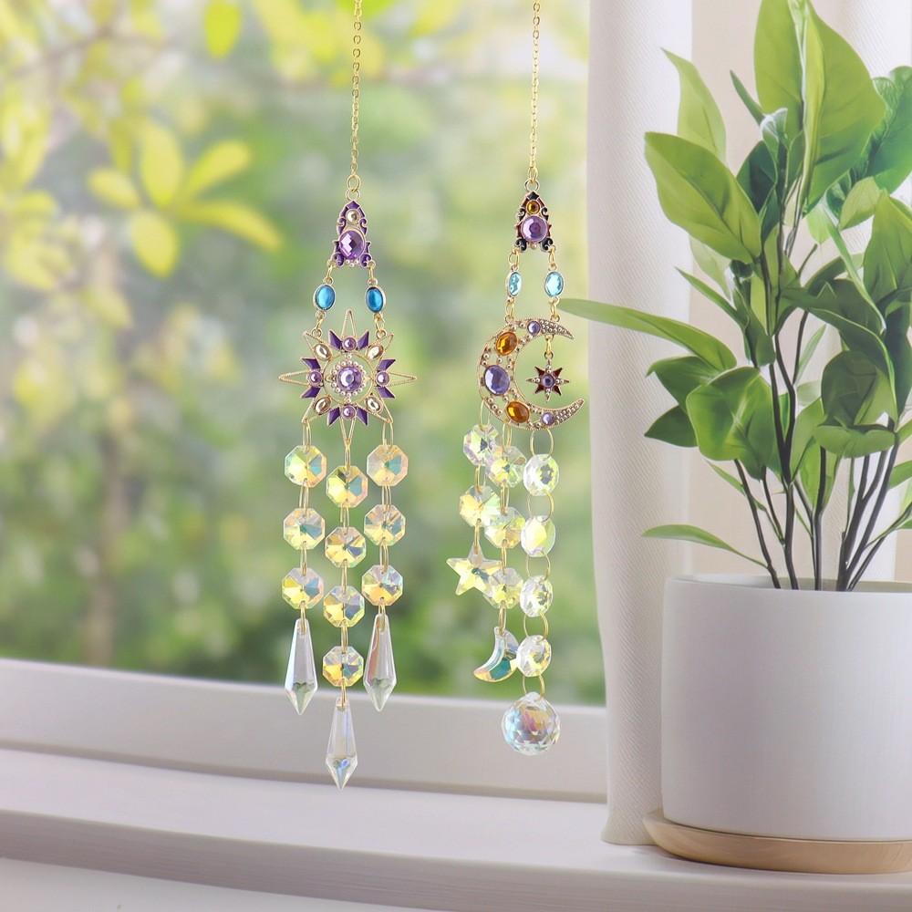 Decorative Agate Hanging Pendant With Colorful Diamonds Sun Butterfly Moon Star For Gift Giving And Holiday Decor