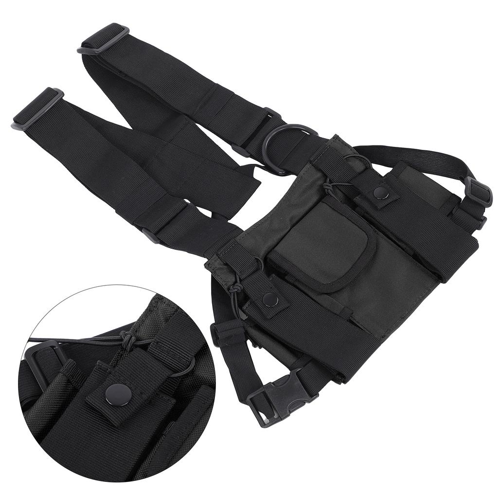 Chest Pack Adjustable Multi Pocket Functional Harness Front Vest Rig Bag for OutdoorBlack
