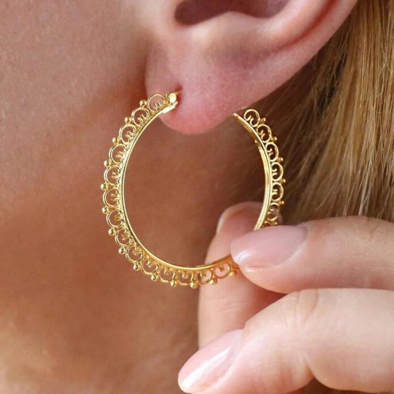 Gorgeous Exquisite Flower Geometry Earrings for Women Gold Color Party Hoop Earrings Jewelry