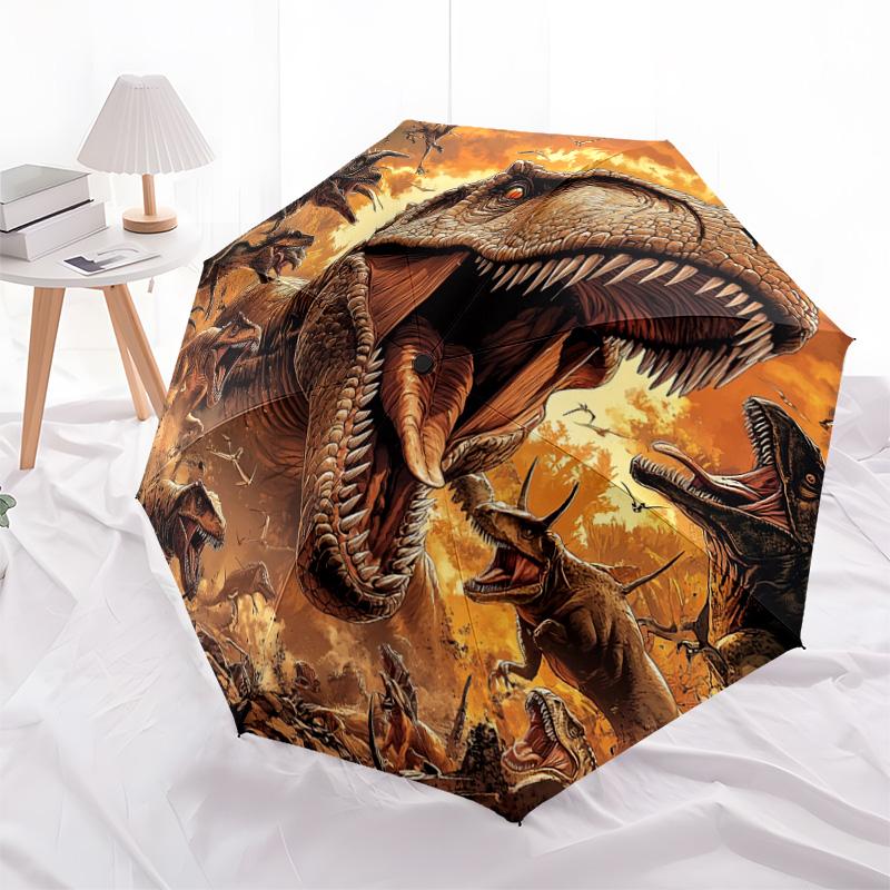 1 szt. Automatyczny Składany Parasol - Wzór Tyranozaur Rex, Przenośna i Składana Konstrukcja z 8 Żebrami, Prezenty Świąteczne i Urodzinowe