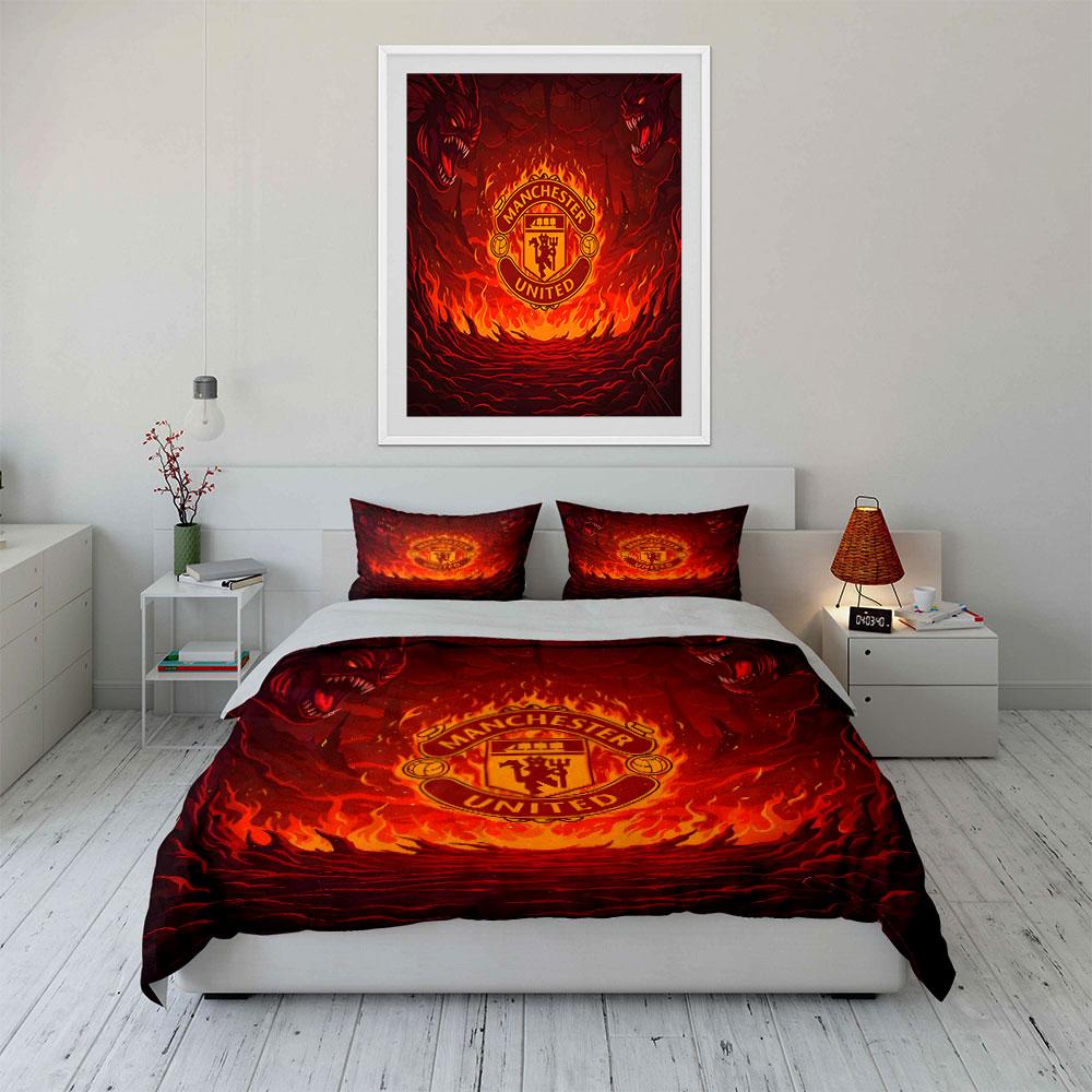 Logo ardent de Manchester United. Ensembles de literie Ensembles de housses de couette Housses de couette Taies d'oreiller(1 * Housse de couette 2 * Taies d'oreiller sans couette)