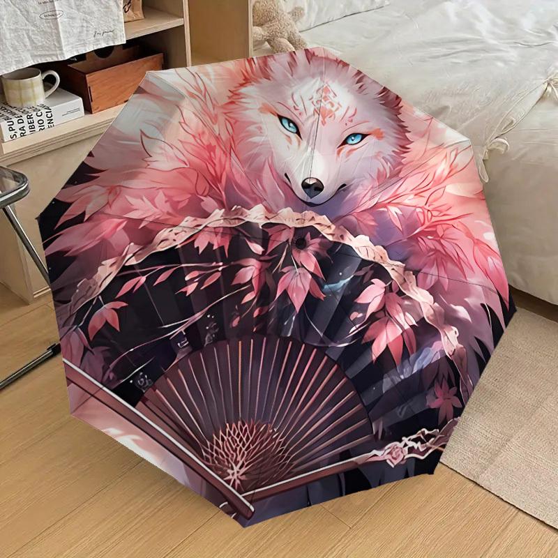 1pc "Cherry Blossom Fox Fan Artwork" Umbrella with Plastic Handle,Suitable for All Seasons Home Travel Outdoor UmbrellaDD716