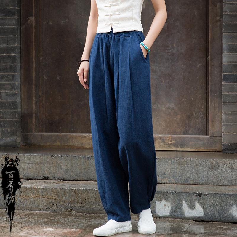 2025 Spring/Summer Women's Cotton Linen Slimming Lantern Pants - Sand Washed Loose Fit.