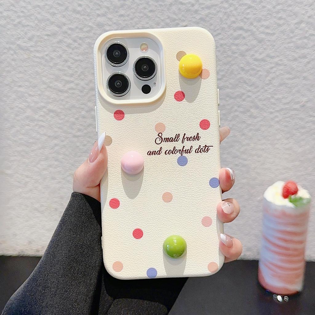 Leather Pattern Three-dimensional Polka Dot Love Flowers Suitable for Apple 16promax Mobile Phone Case IPhone 15 Women 13/14