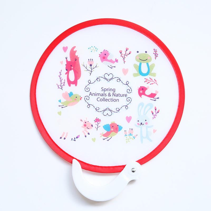 Pc Portable Folding Fan With Handle, Cartoon Mini Round Fan, Plastic Summer Accessory, Fancy Style For Creative Party Gift,